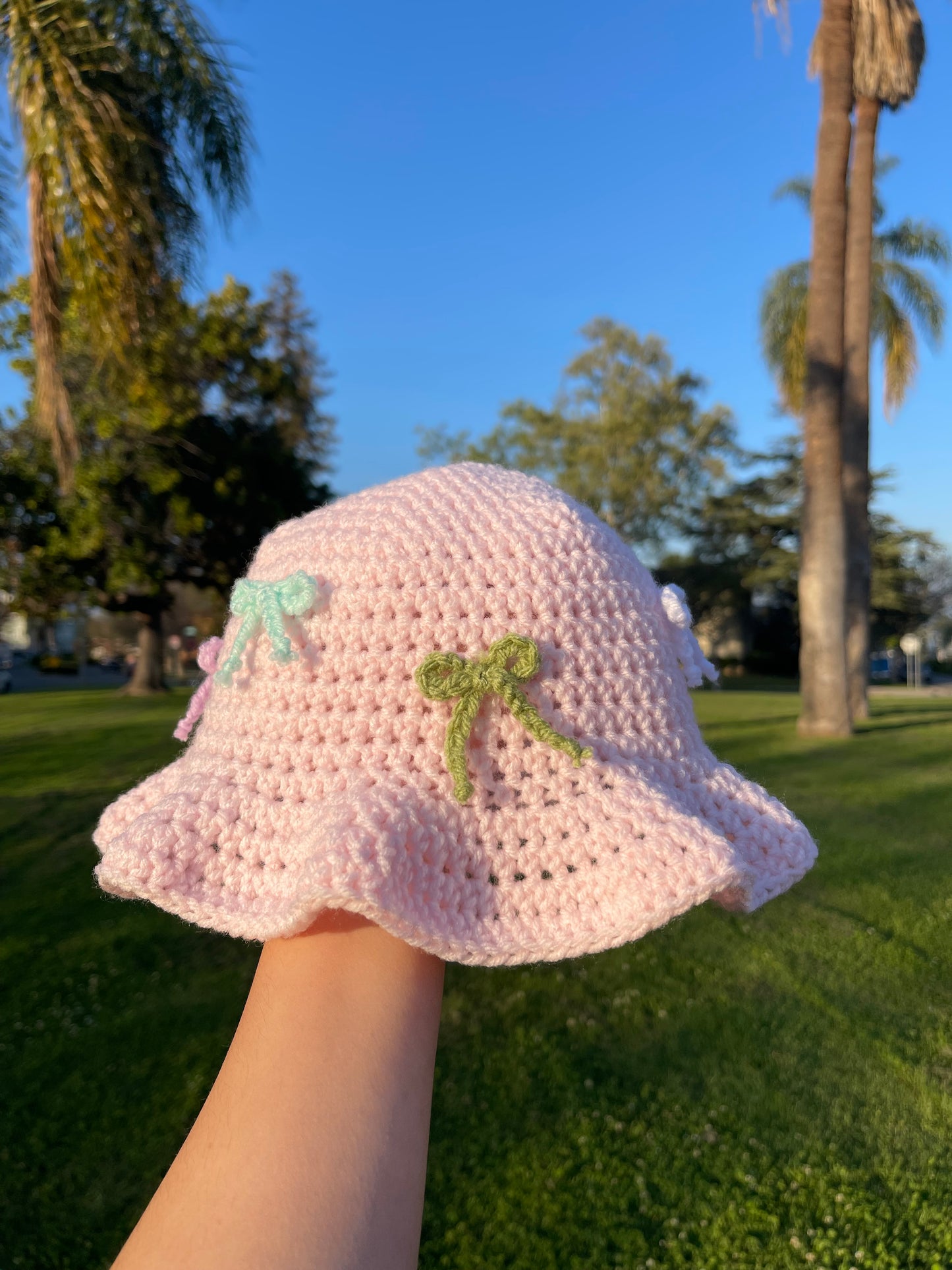 Crochet Bow Bucket Hat