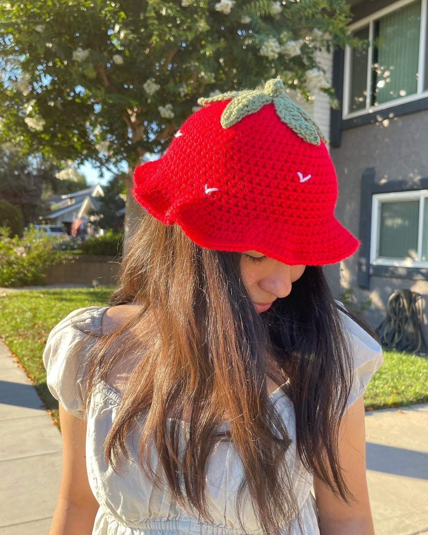 Crochet Strawberry Bucket Hat