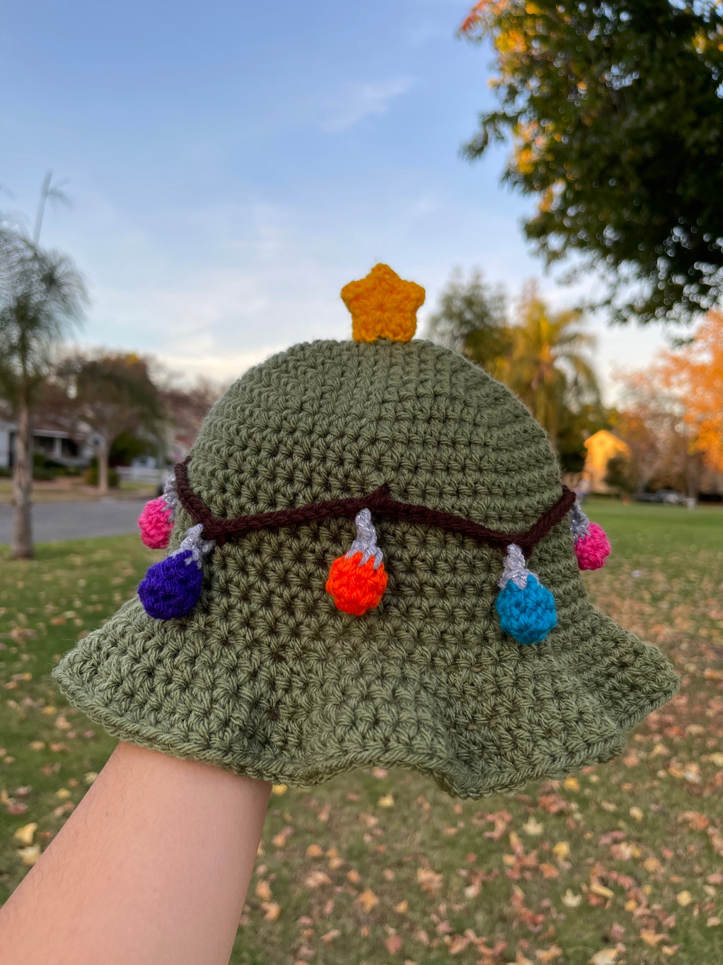 Crochet Christmas Tree Bucket Hat