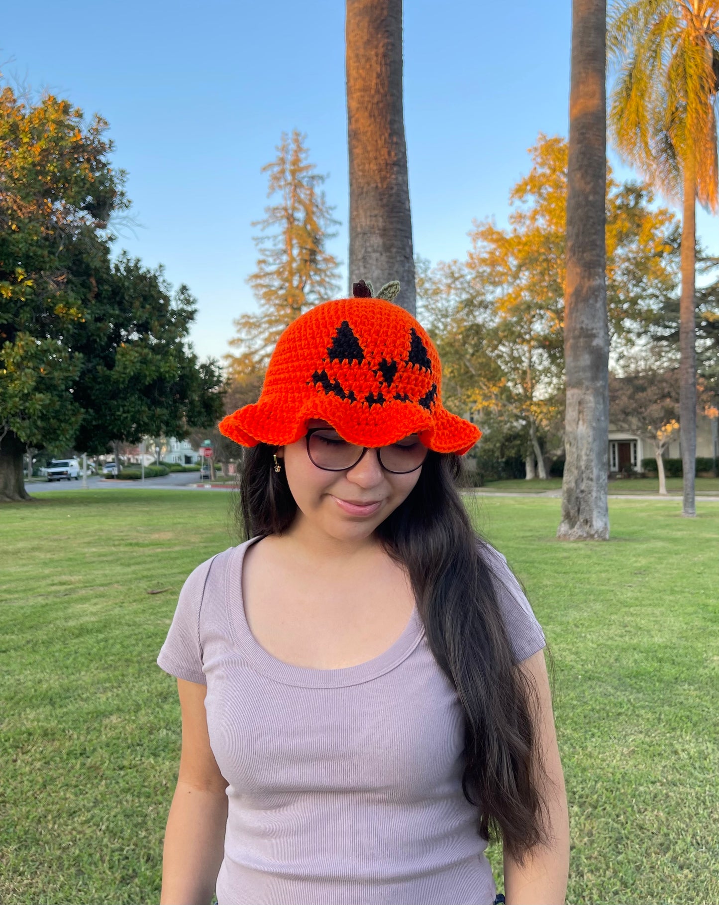 Crochet Jack-O-Lantern Bucket Hat