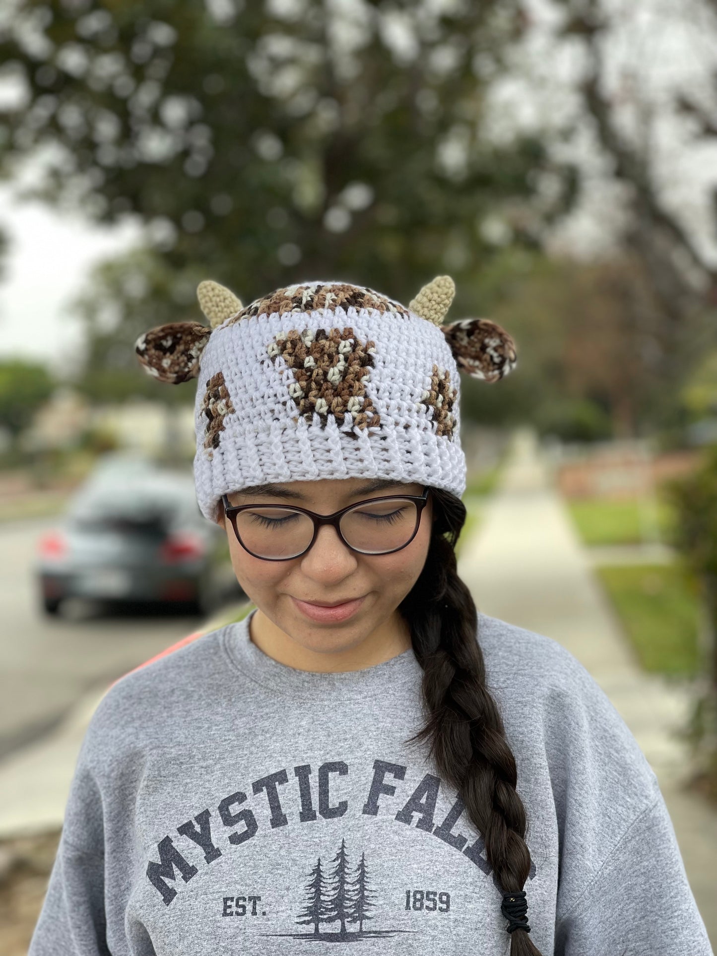 Gorro de vaca de galleta de ganchillo