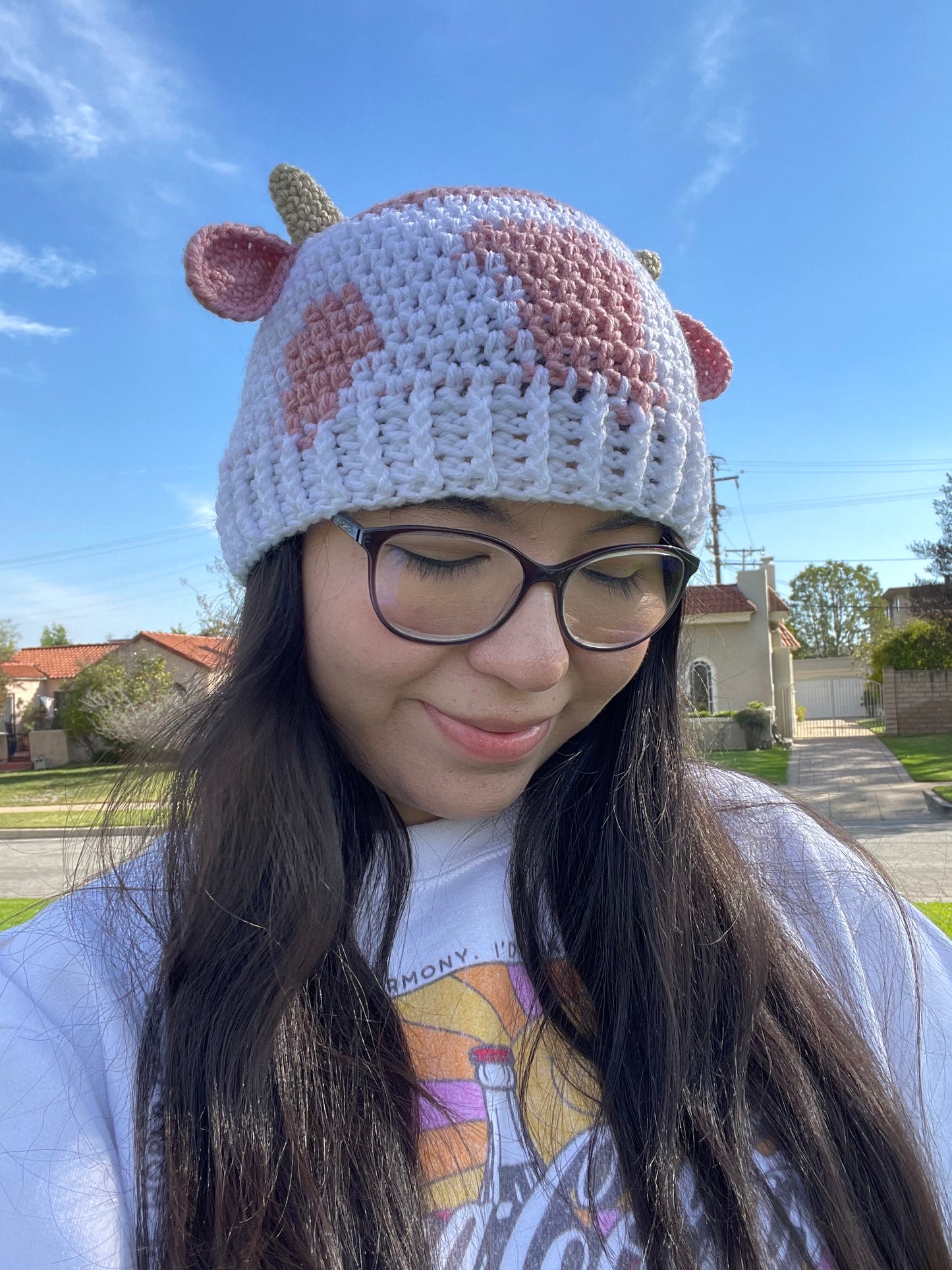 Crochet Strawberry Cow Beanie