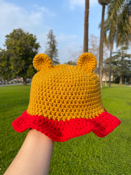 Sombrero de cubo de Winnie the Pooh de ganchillo