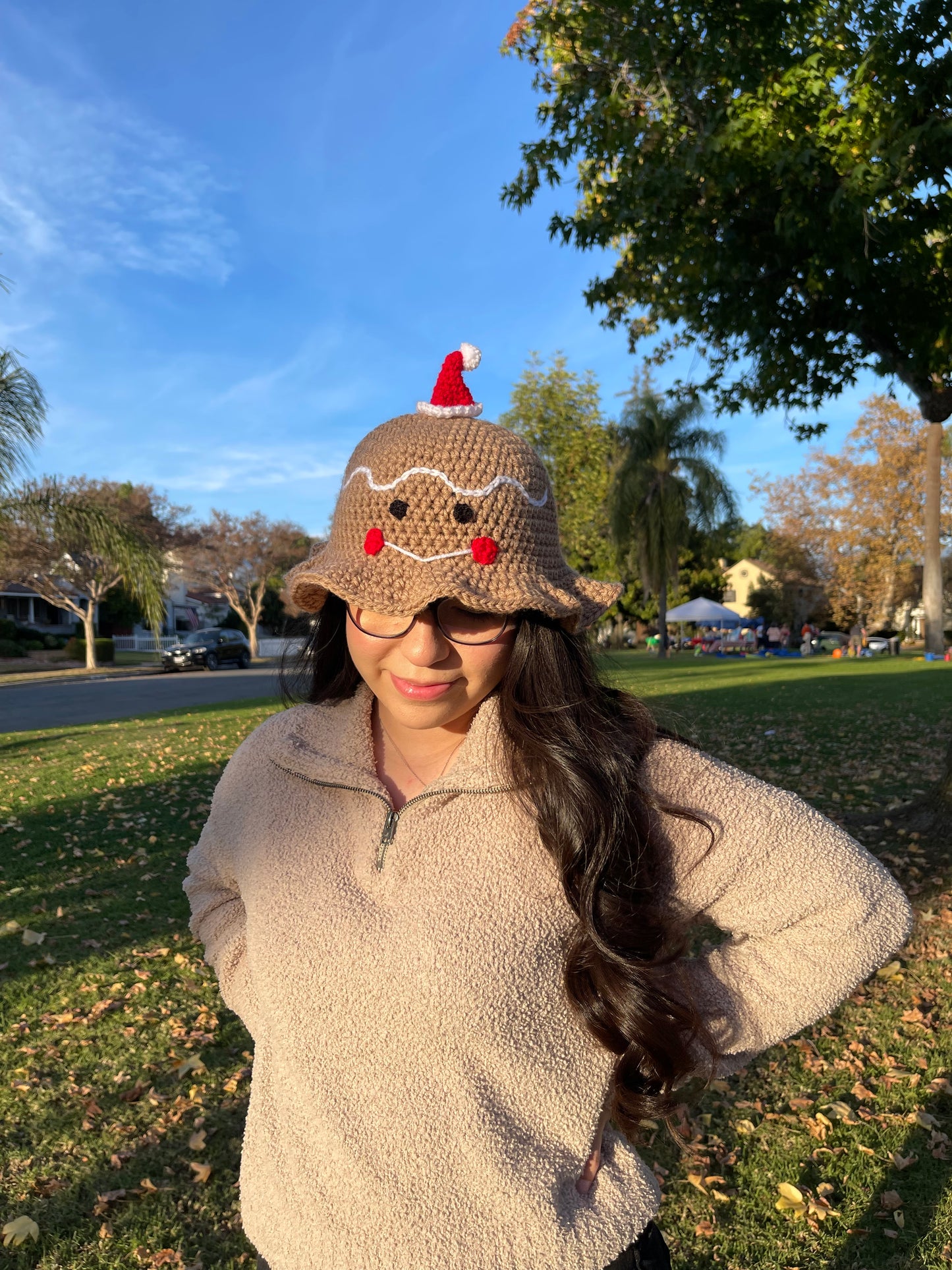 Crochet Gingerbread Bucket Hat