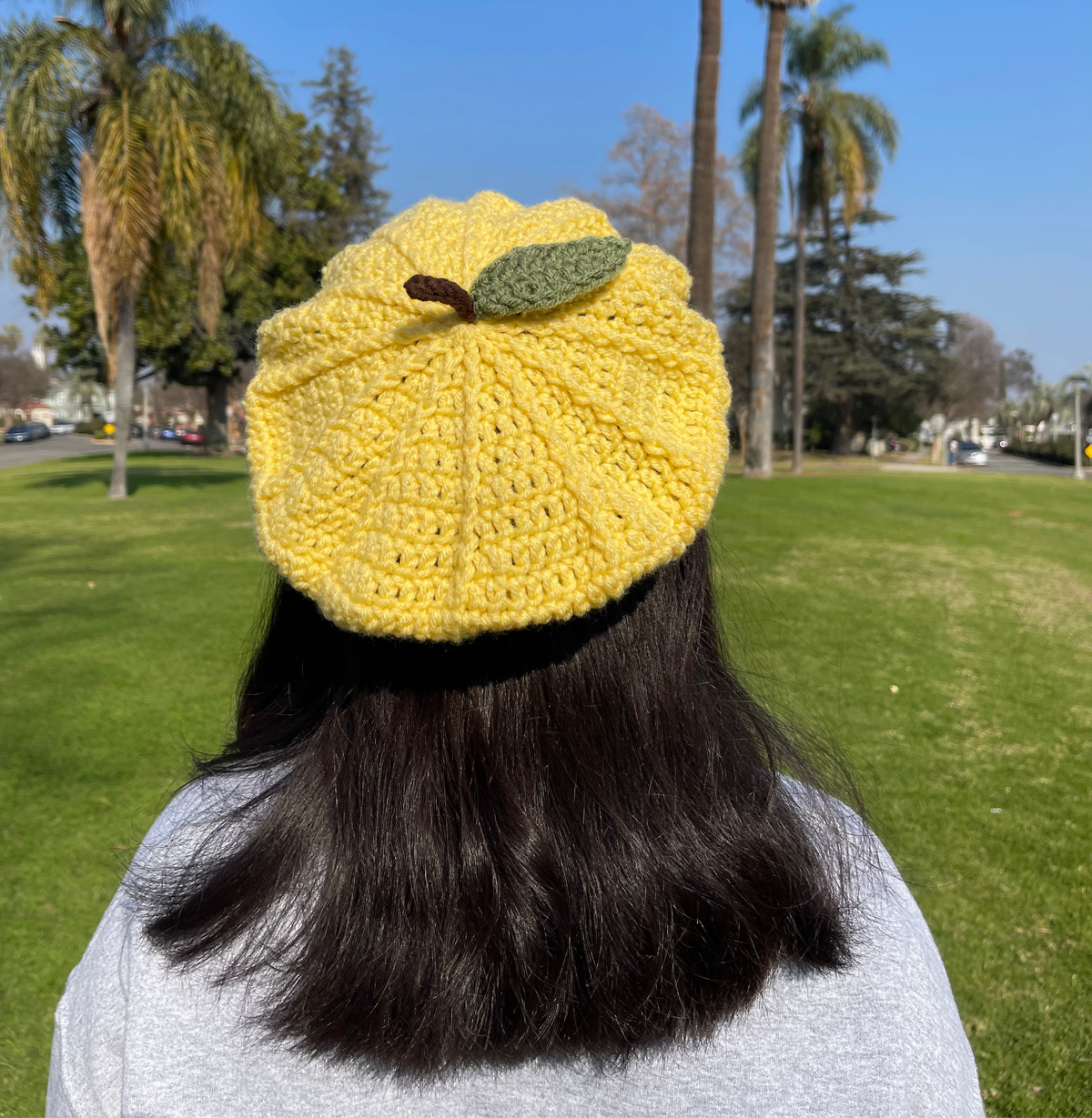 Ganni Pale Yellow Crochet Beret