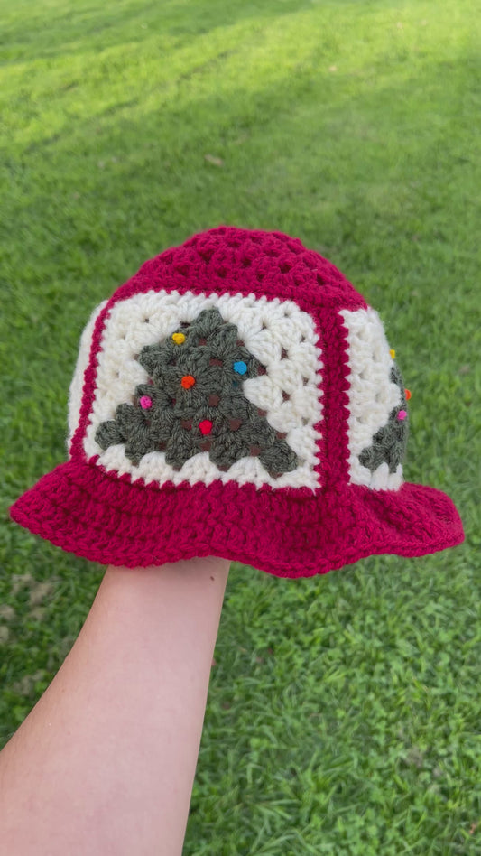 Crochet Christmas Tree Bucket Hat