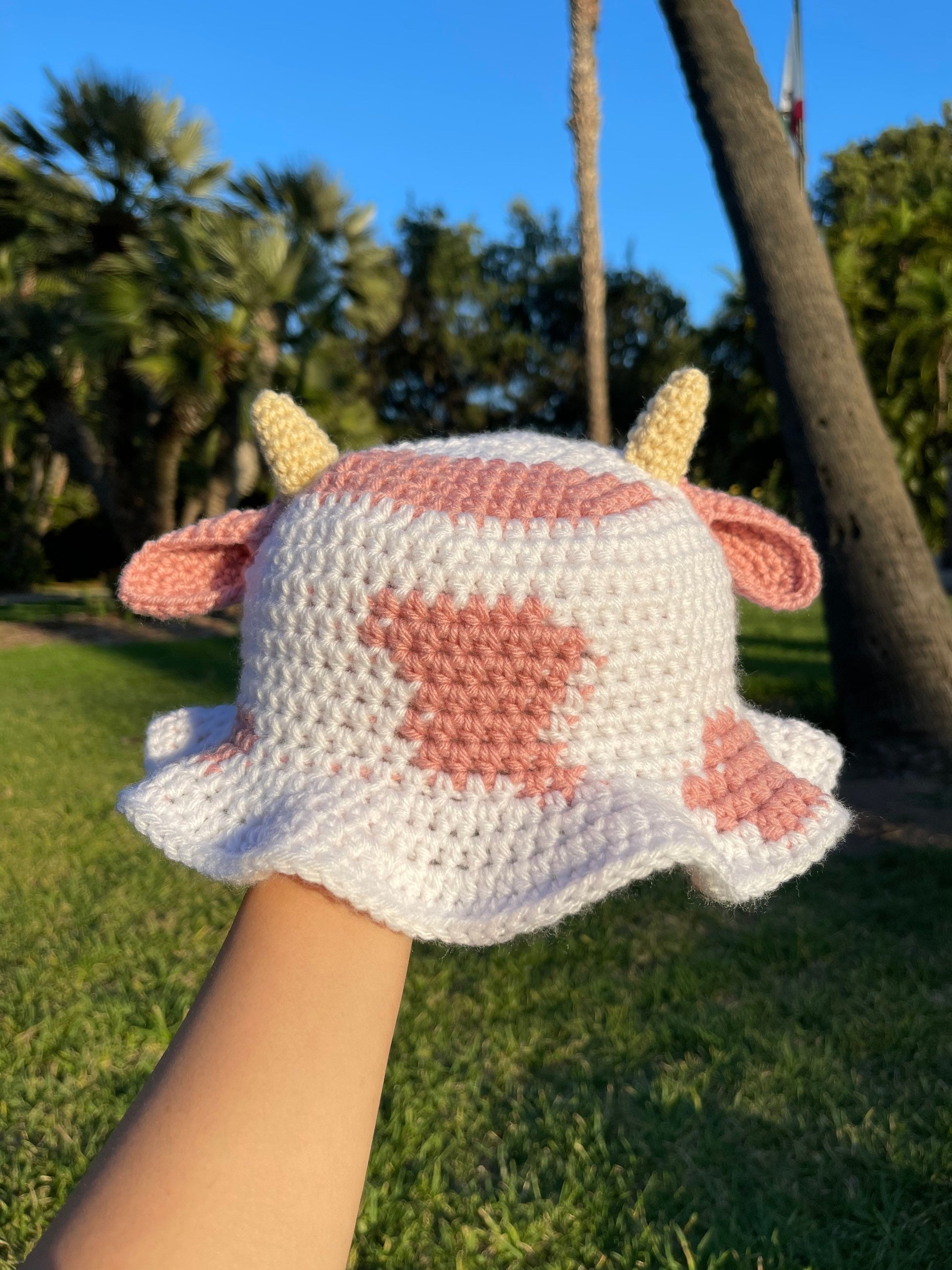 Crochet Strawberry Cow Bucket Hat